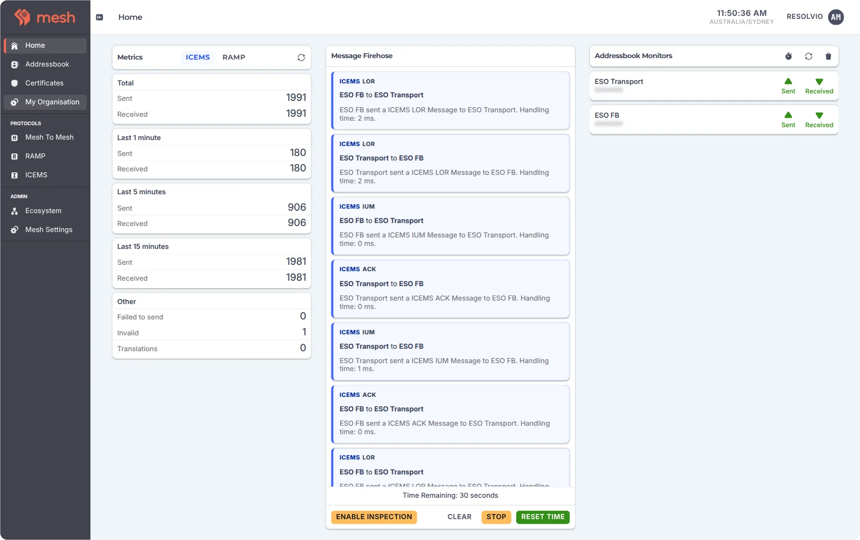 MESH secure messaging hub dashboard